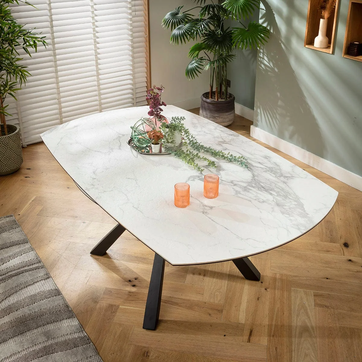 Modern Round Extendable Dining Table and Chairs 6 Seater Set Green White Ceramic – image 4