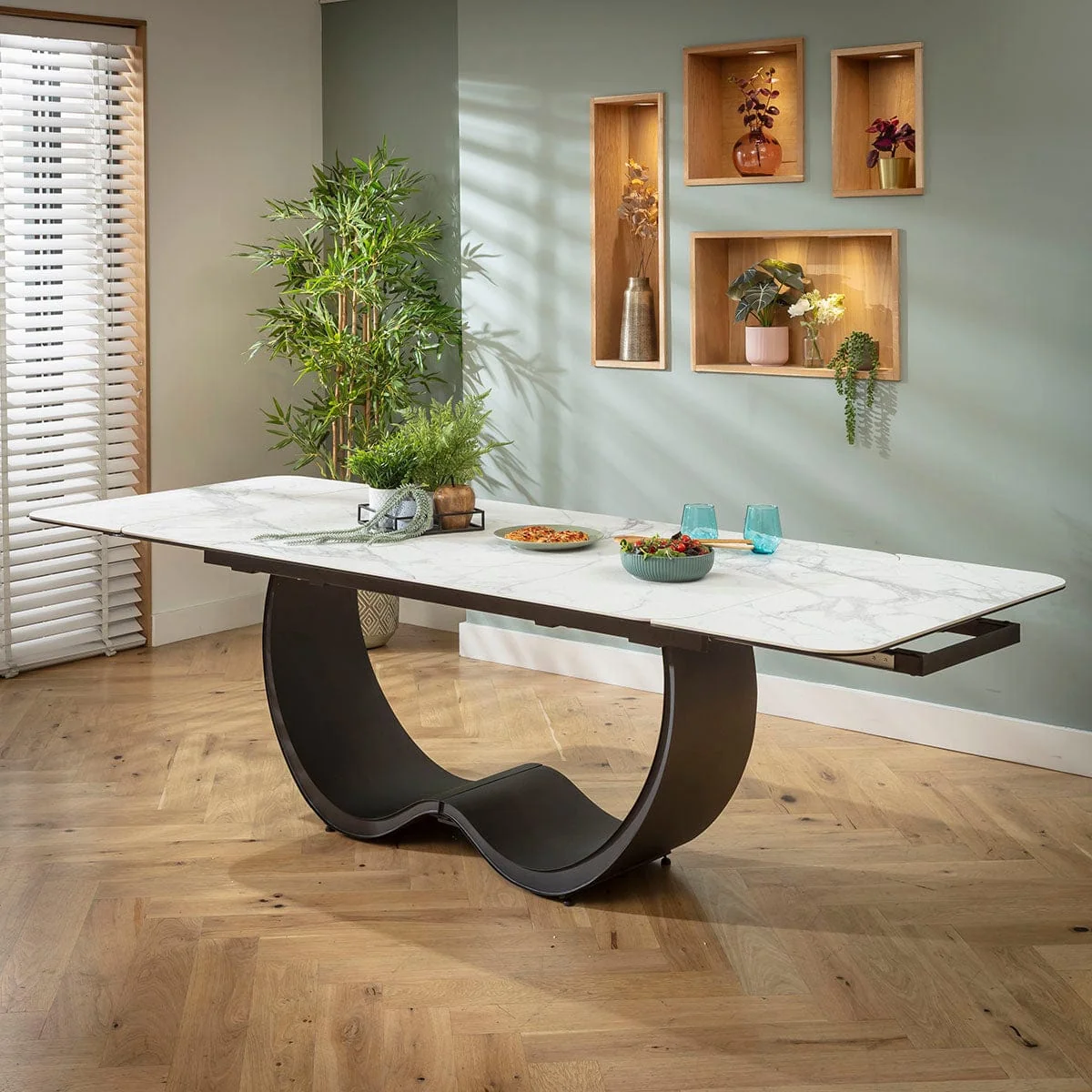 Large Extendable Dining Table and Chairs 8 Seater Set Brown & Matte White Ceramic – image 7