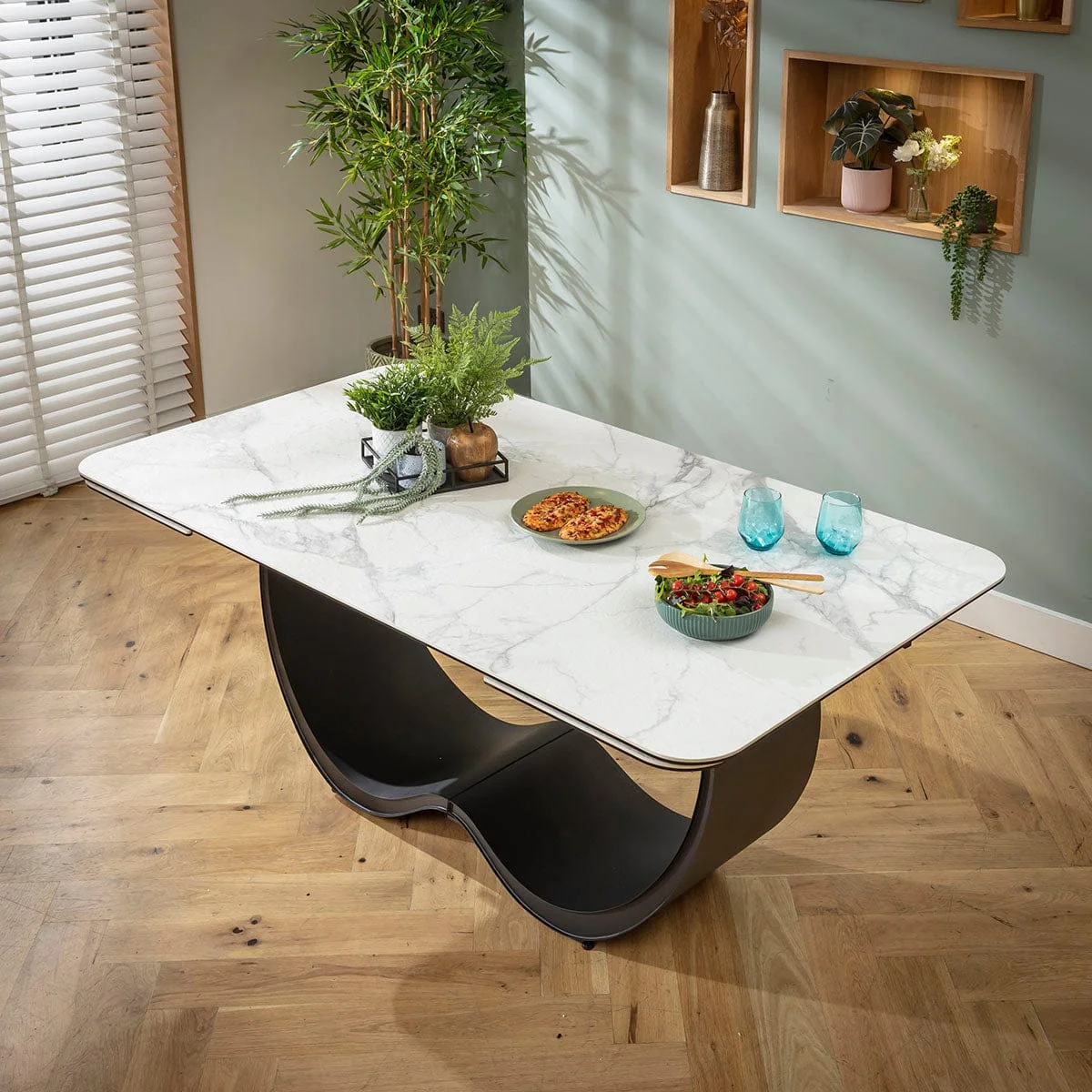Large Extendable Dining Table and Chairs 8 Seater Set Brown & Matte White Ceramic – image 8