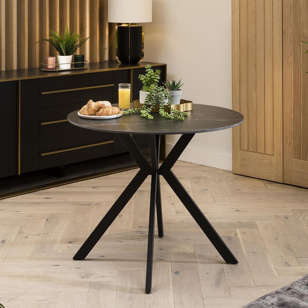 Luxury 2 Seater Round Bistro Dining Set - Black Ceramic Marble Table - Grey Chairs – image 7