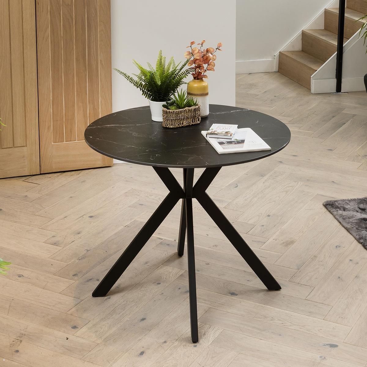 Luxury 2 Seater Round Bistro Dining Set - Black Ceramic Marble Table - Grey Chairs – image 8