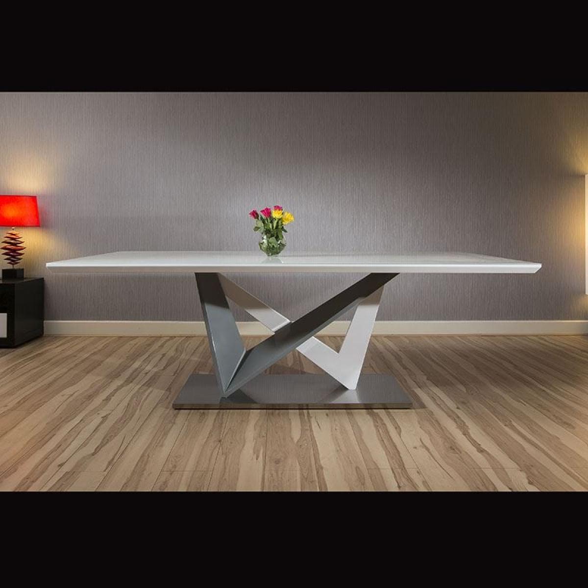 Huge 8 Seater Dining Set 2.2mt White Glass Top Table 8 Carver Grey Chairs – image 4
