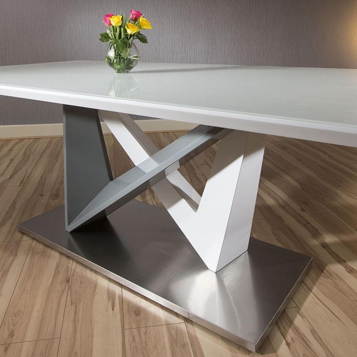 Huge 8 Seater Dining Set 2.2mt White Glass Top Table 8 Carver Grey Chairs – image 5