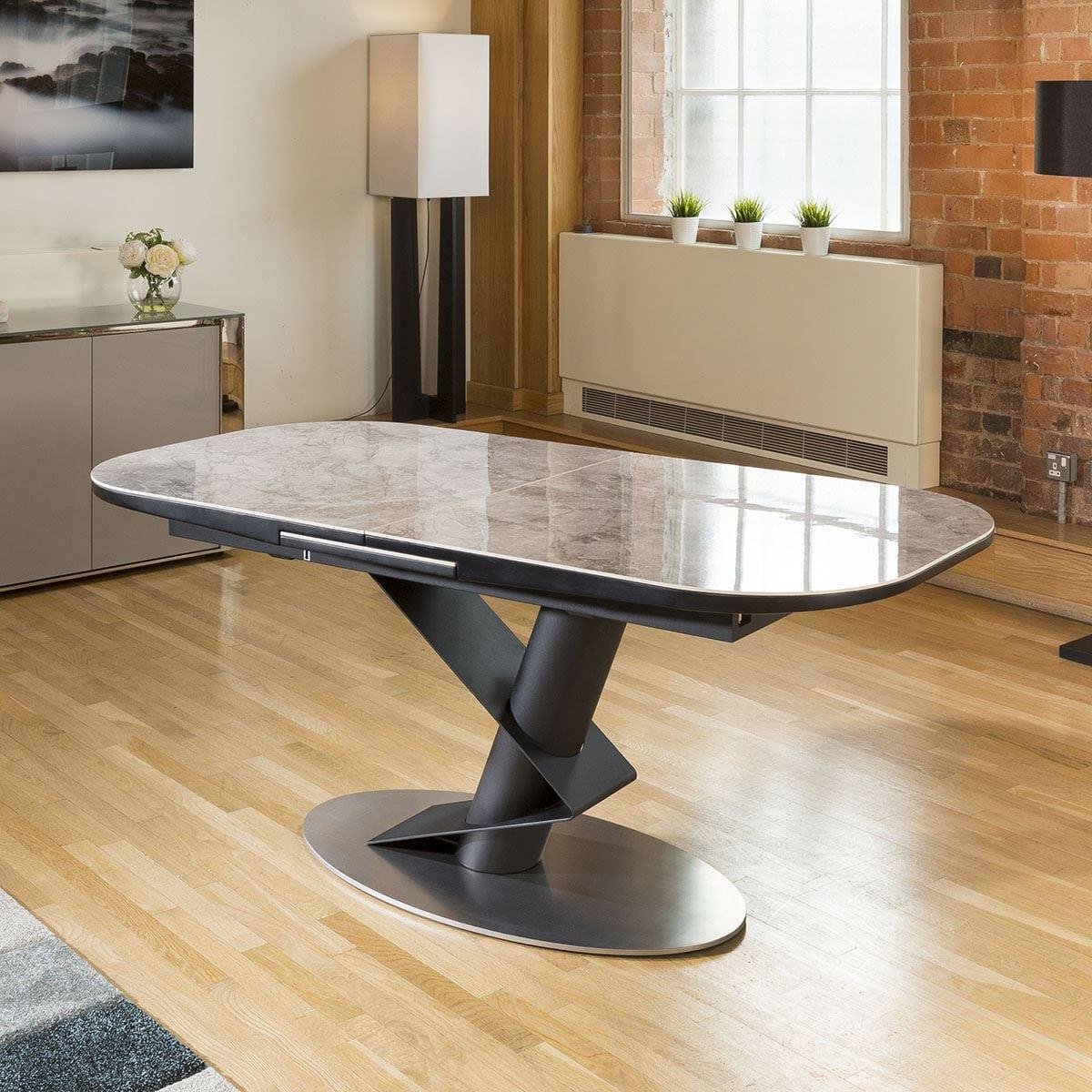 Huge Extending Dining Table Italian Grey Ceramic +8 Grey Carver Chairs – image 2