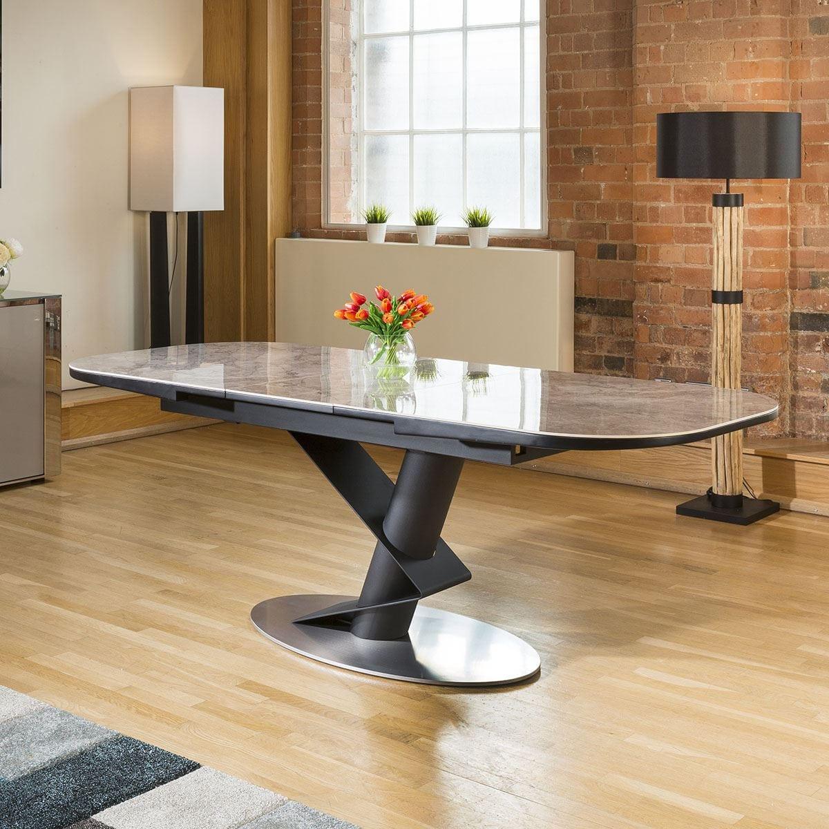 Huge Extending Dining Table Italian Grey Ceramic +8 Grey Carver Chairs – image 3