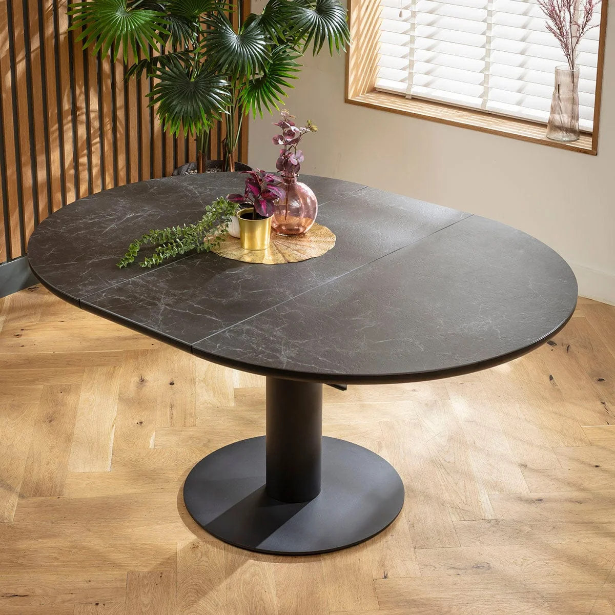 Premium Round Extendable Dining Table and Chairs 6 Seater Set Green & Black Ceramic – image 7