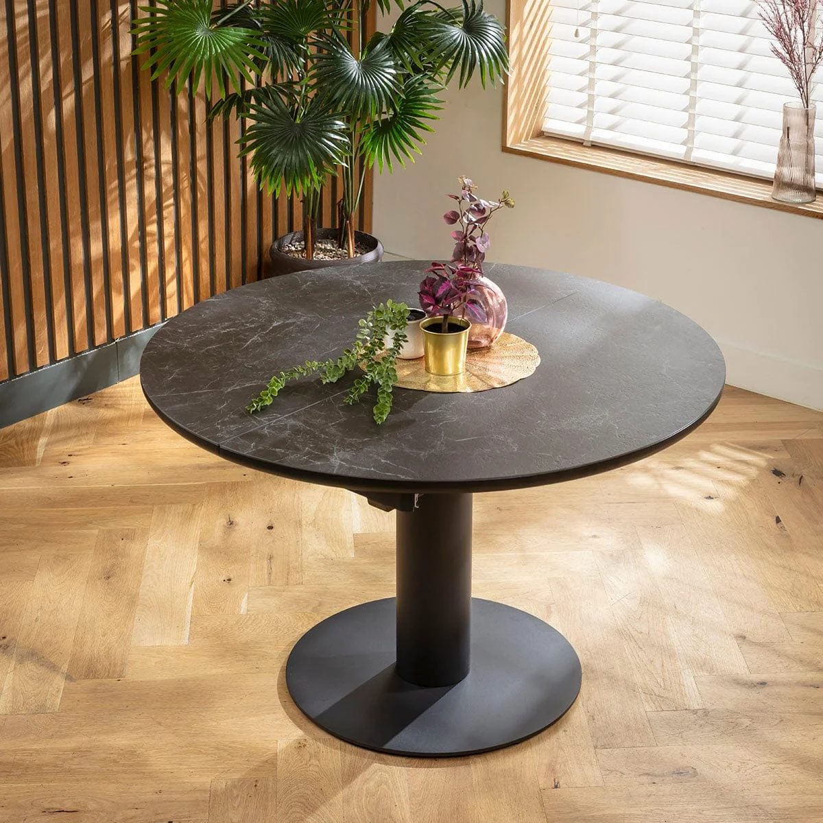 Premium Round Extendable Dining Table and Chairs 6 Seater Set Green & Black Ceramic – image 8