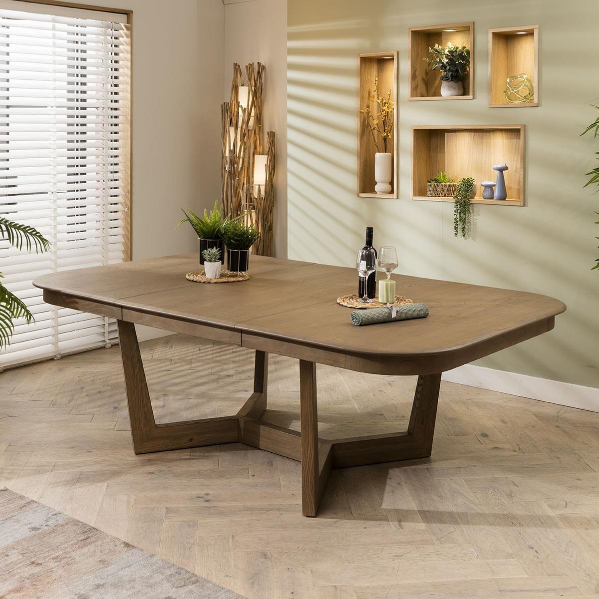 8 Seat Modern Wooden Extending Dining Table And Chairs Set Beige Leather – image 7