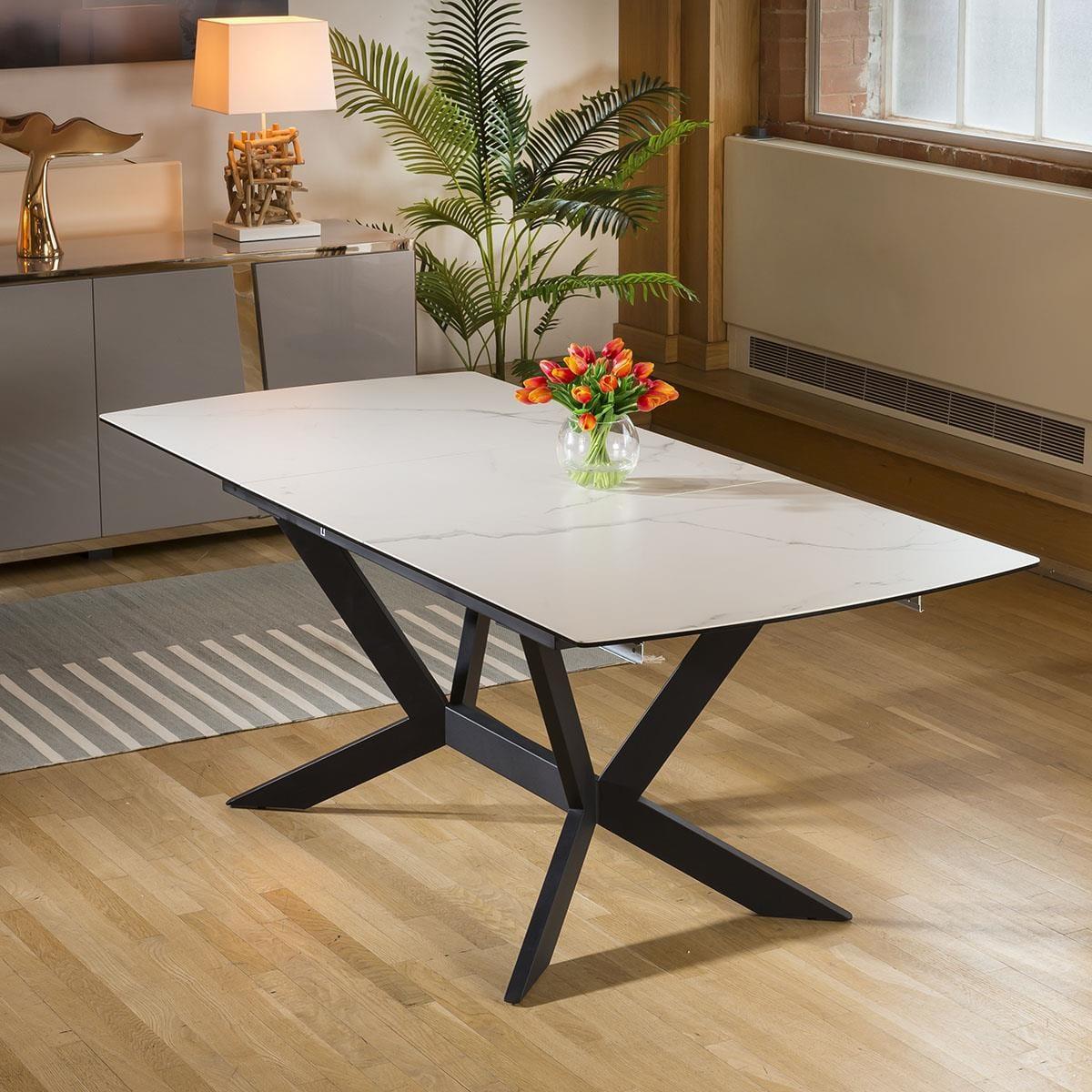 White Extendable Ceramic Dining Table & 6 Grey Designer Velvet Chairs Set – image 4