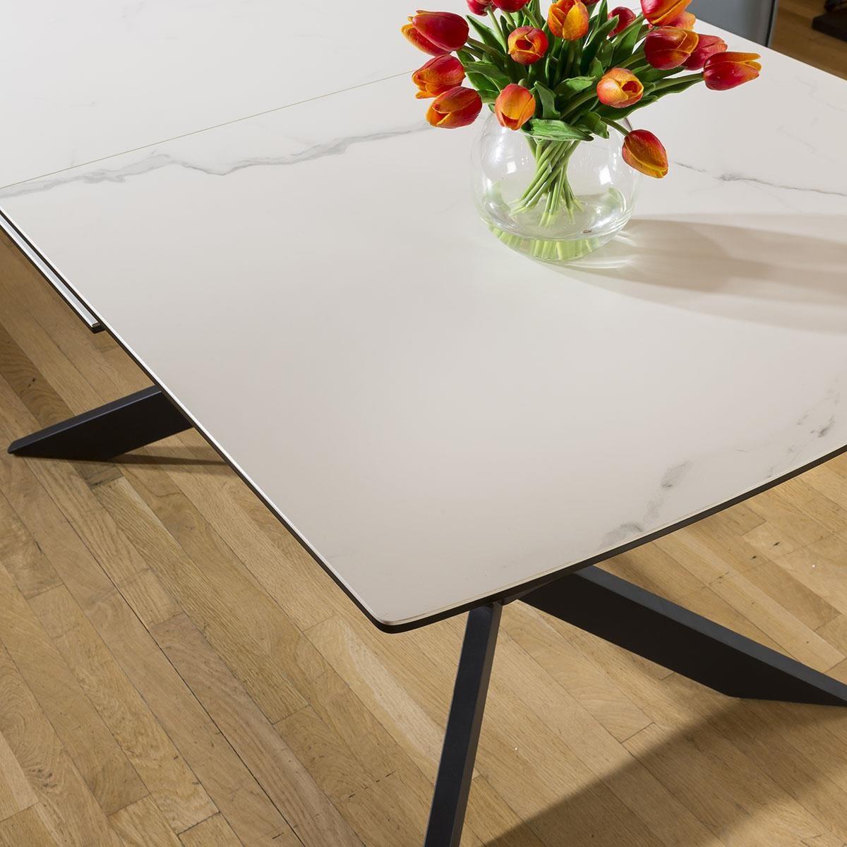 White Extendable Ceramic Dining Table & 6 Grey Designer Velvet Chairs Set – image 5
