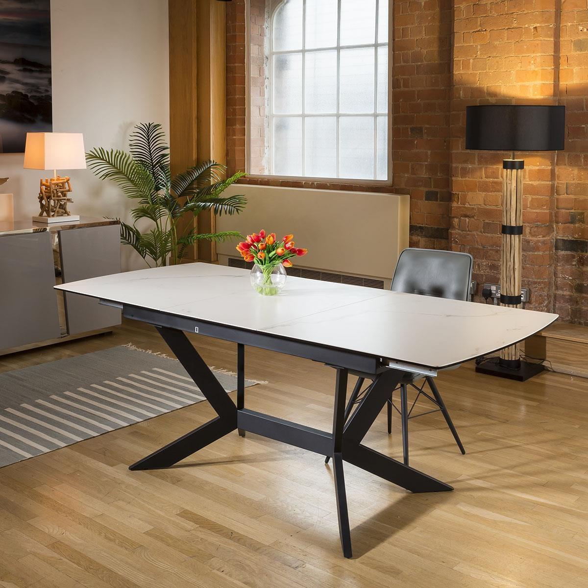 White Extendable Ceramic Dining Table & 6 Grey Designer Velvet Chairs Set – image 7