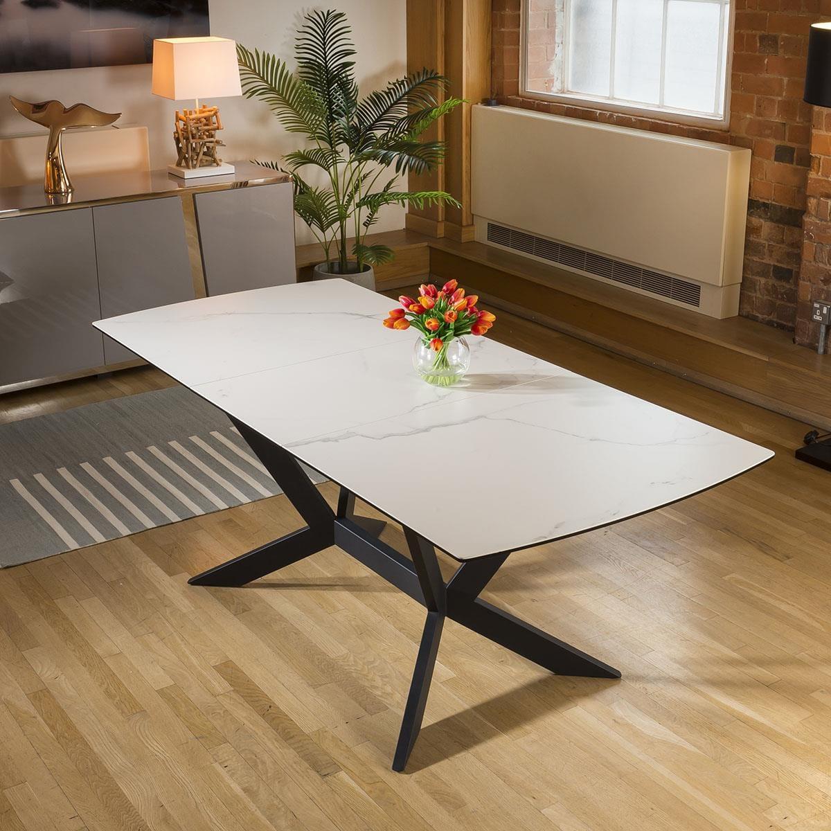 White Extendable Ceramic Dining Table & 6 Grey Designer Velvet Chairs Set – image 8