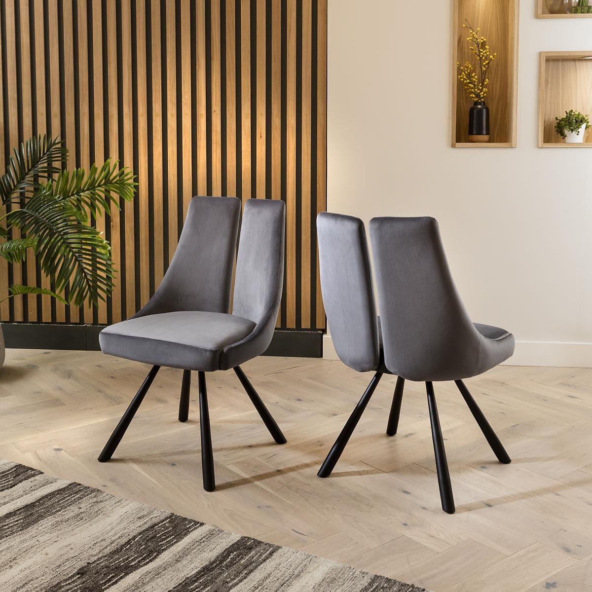 White Extendable Ceramic Dining Table & 6 Grey Designer Velvet Chairs Set – image 9