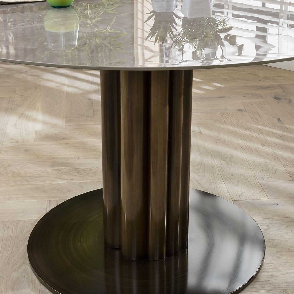 Round Modern Table And Chairs 6 Seater Dining Set -  Luxury Gold Marble Effect - Grey Chairs – image 6