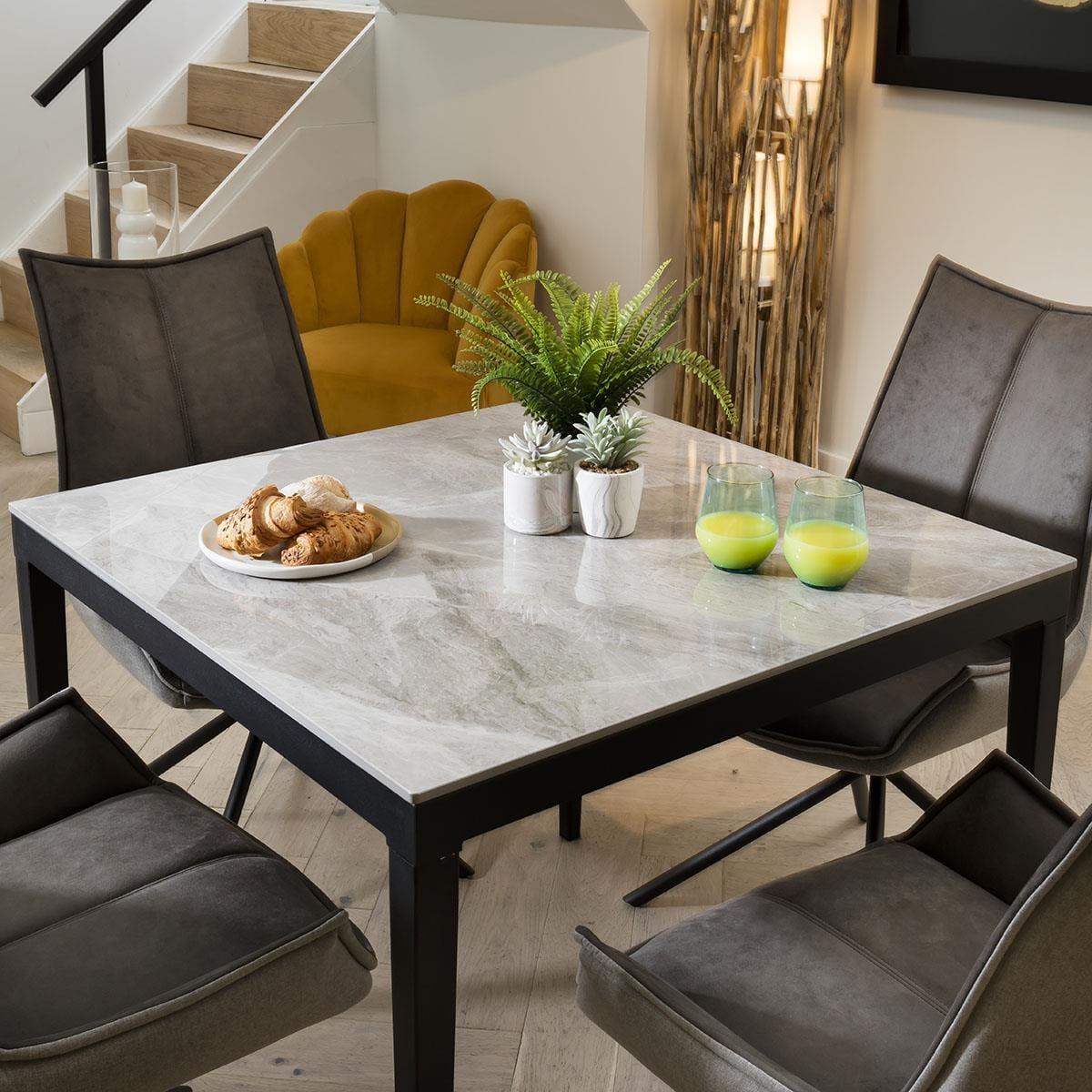 Premium Ceramic Marble Dining Table And 4 Chairs Set - Grey – image 2