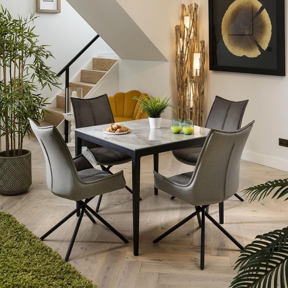Premium Ceramic Marble Dining Table And 4 Chairs Set - Grey – image 3
