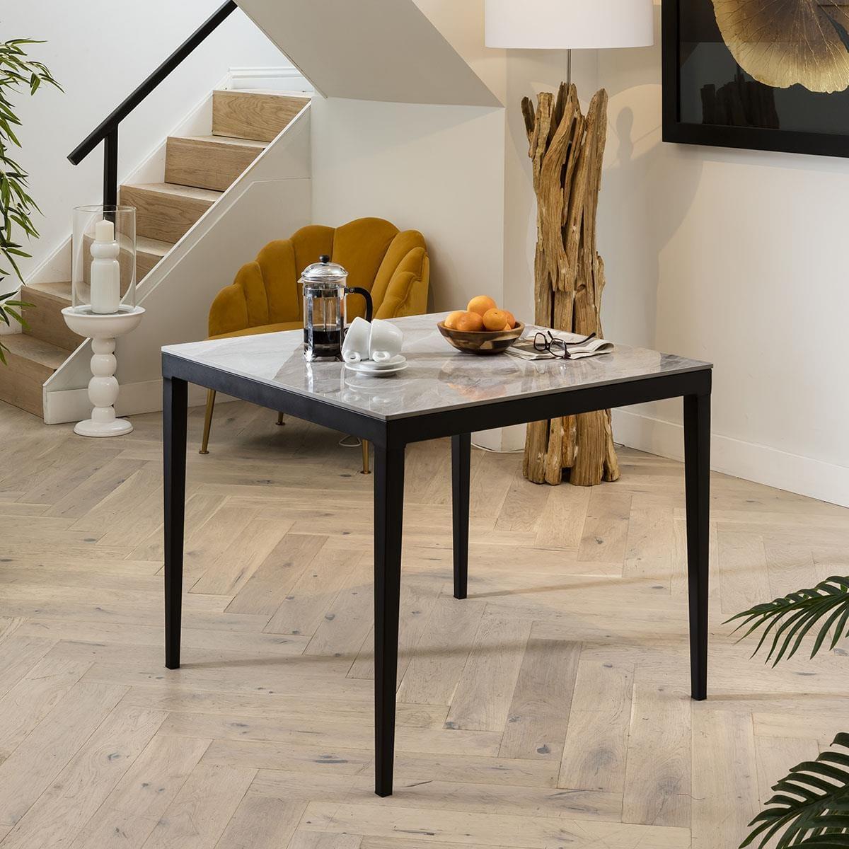 Premium Ceramic Marble Dining Table And 4 Chairs Set - Grey – image 8