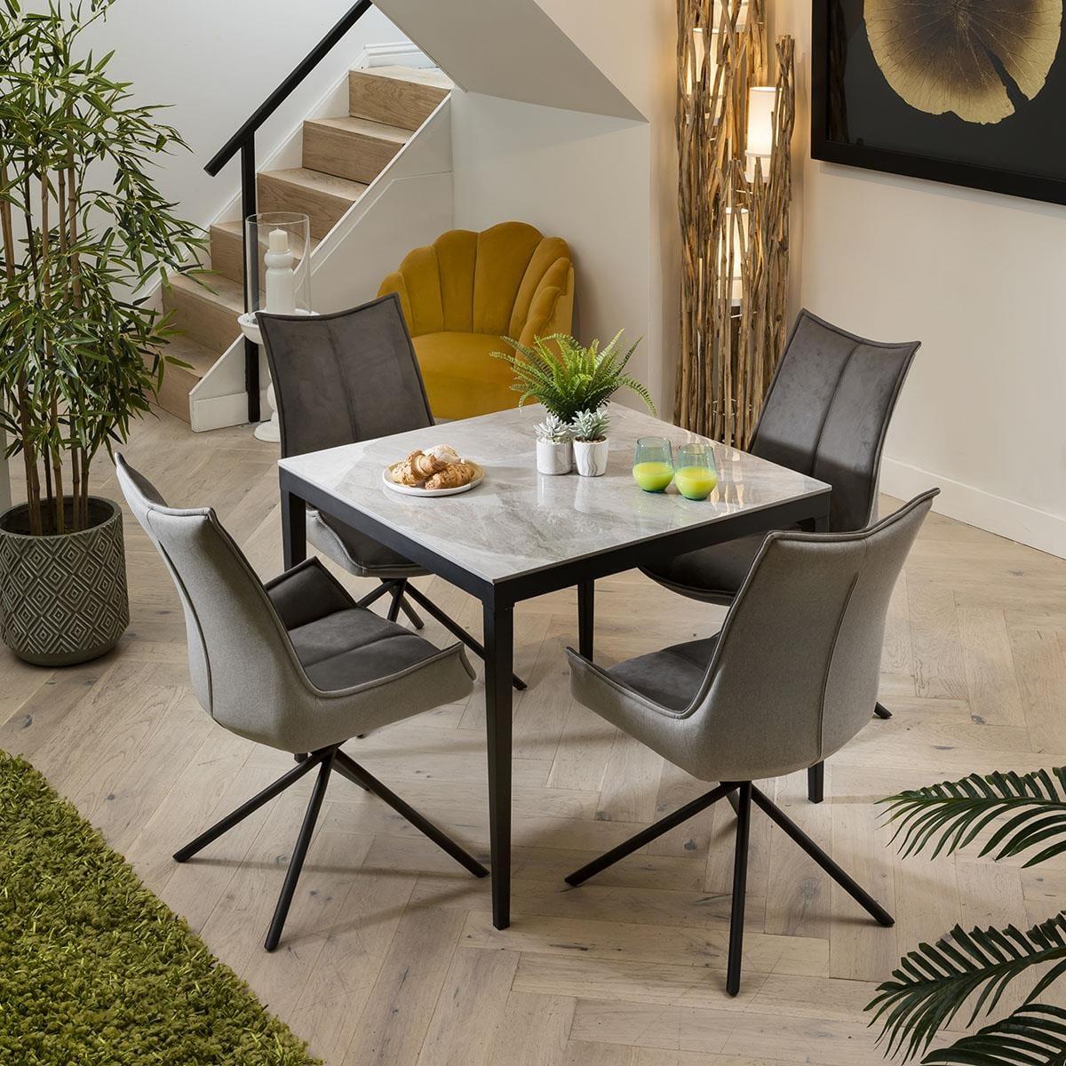 Premium Ceramic Marble Dining Table And 4 Chairs Set - Grey – image 1