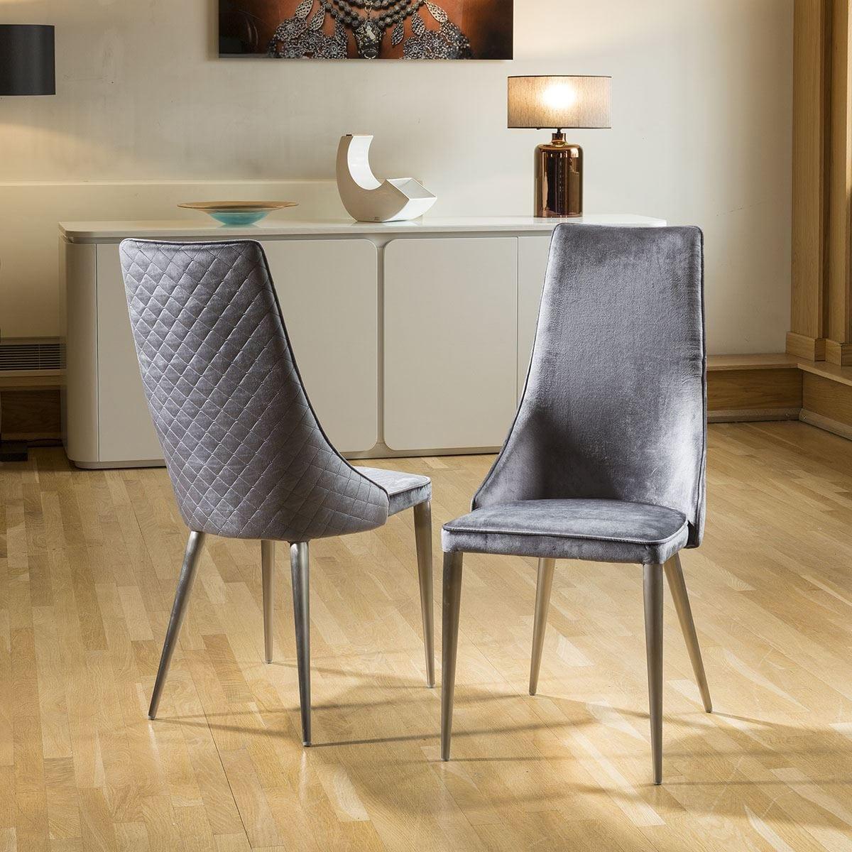 Extending Dining Table Set Walnut / Grey 8 High Back Grey Chairs – image 4
