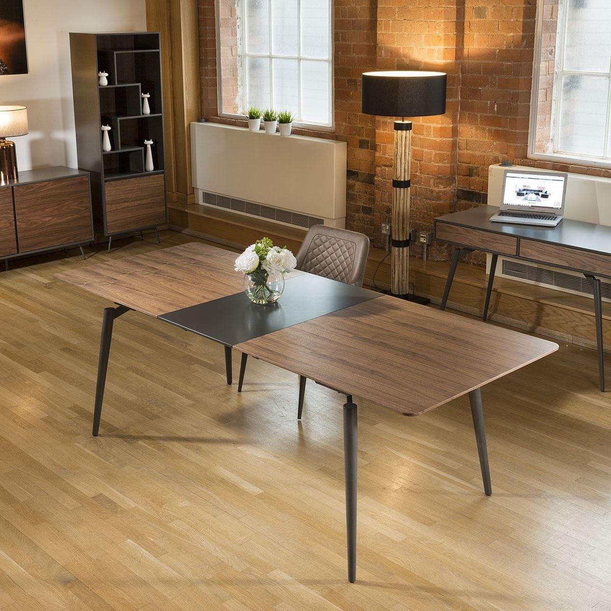 Extending Dining Table Set Walnut / Grey 8 High Back Grey Chairs – image 5