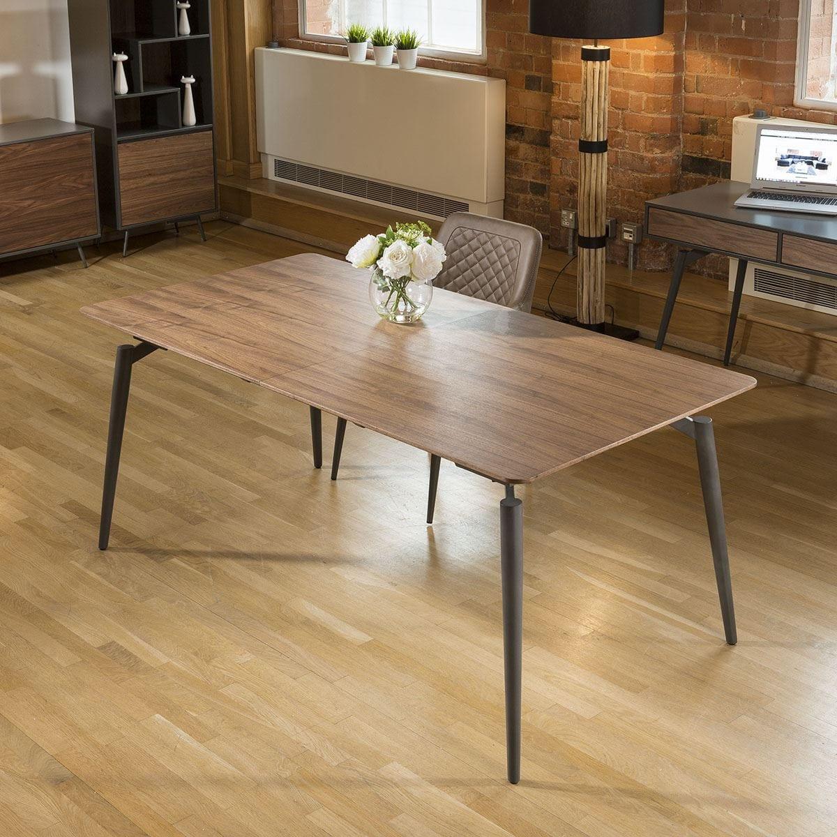 Extending Dining Table Set Walnut / Grey 8 High Back Grey Chairs – image 6
