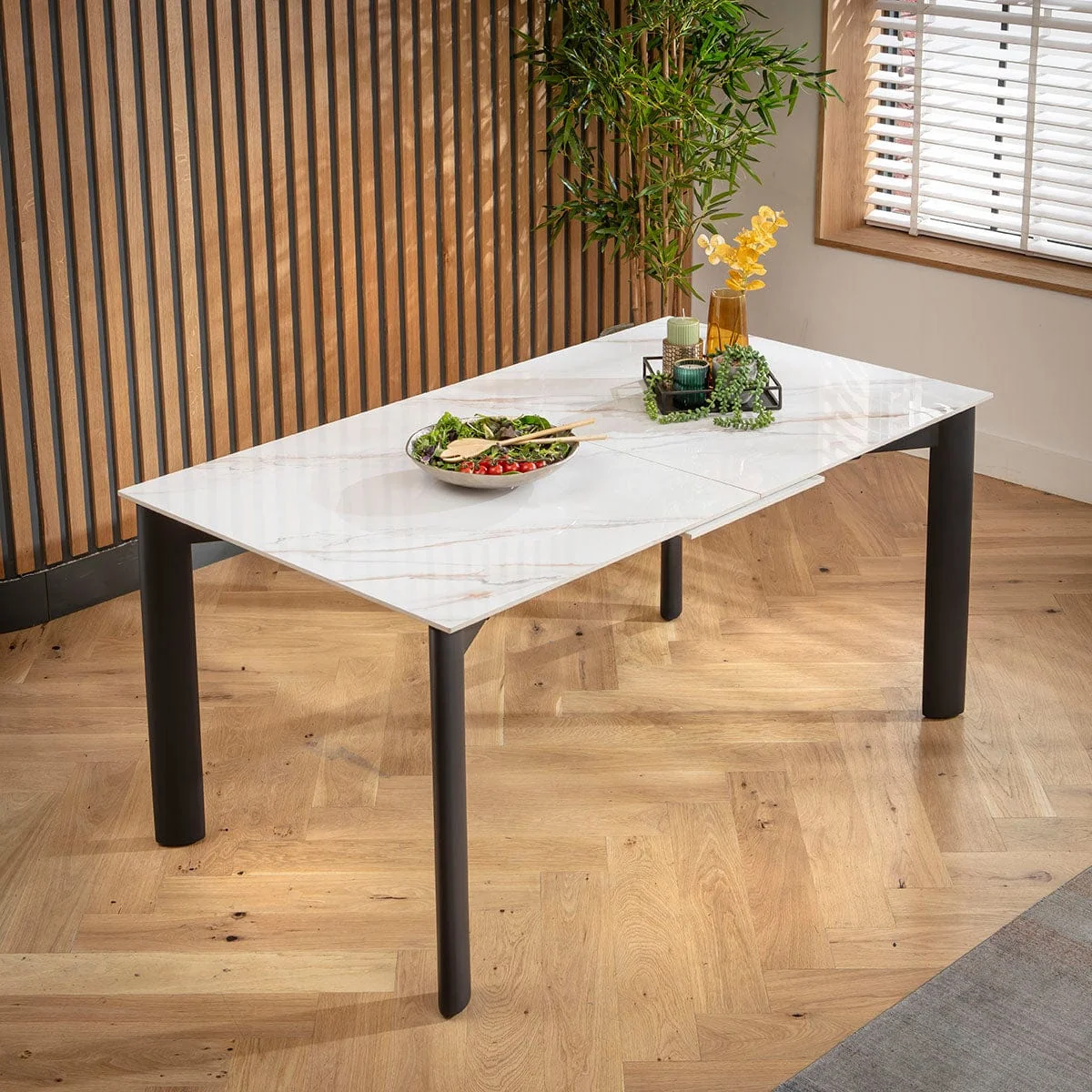 Modern Extendable Dining Table and Chairs 6 Seater Set Green & White Ceramic – image 4