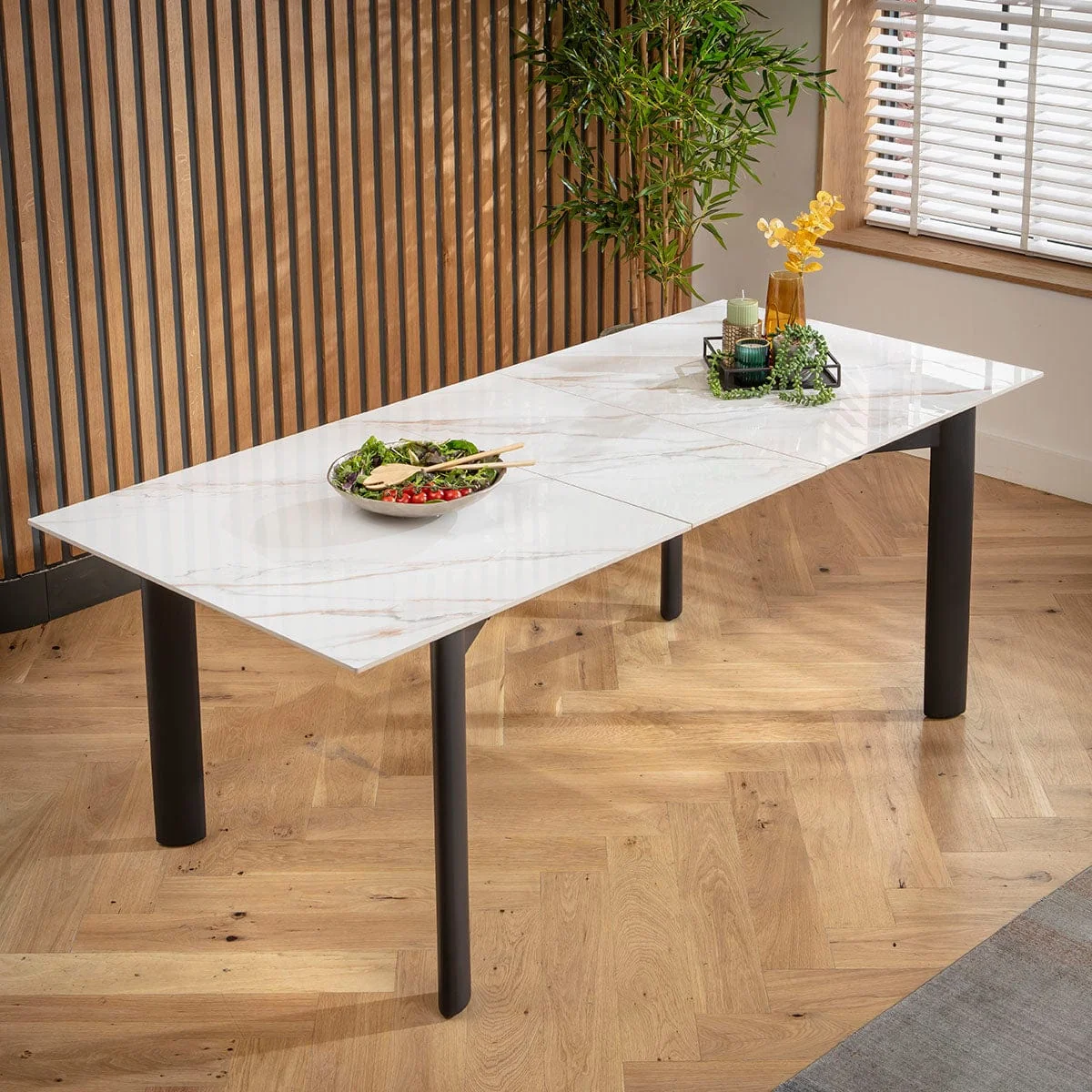 Modern Extendable Dining Table and Chairs 6 Seater Set Green & White Ceramic – image 5