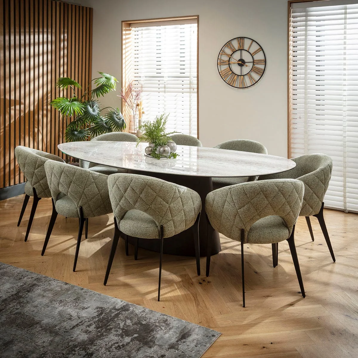 Large Contemporary Oval Dining Table and Chairs 8 Seater Set Green & Grey Ceramic – image 2