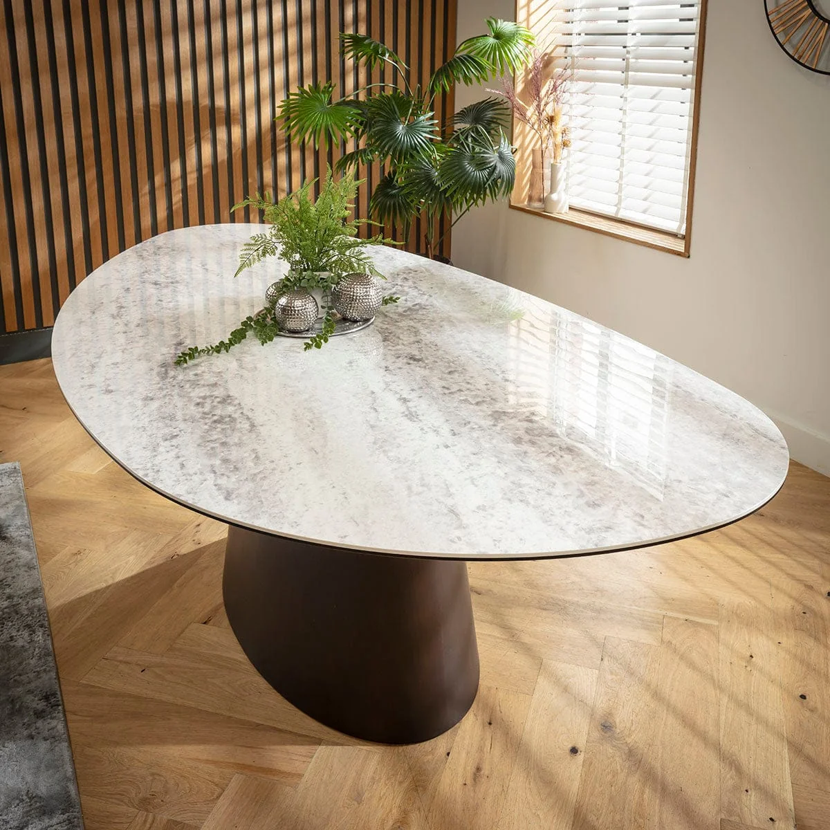Large Contemporary Oval Dining Table and Chairs 8 Seater Set Green & Grey Ceramic – image 5