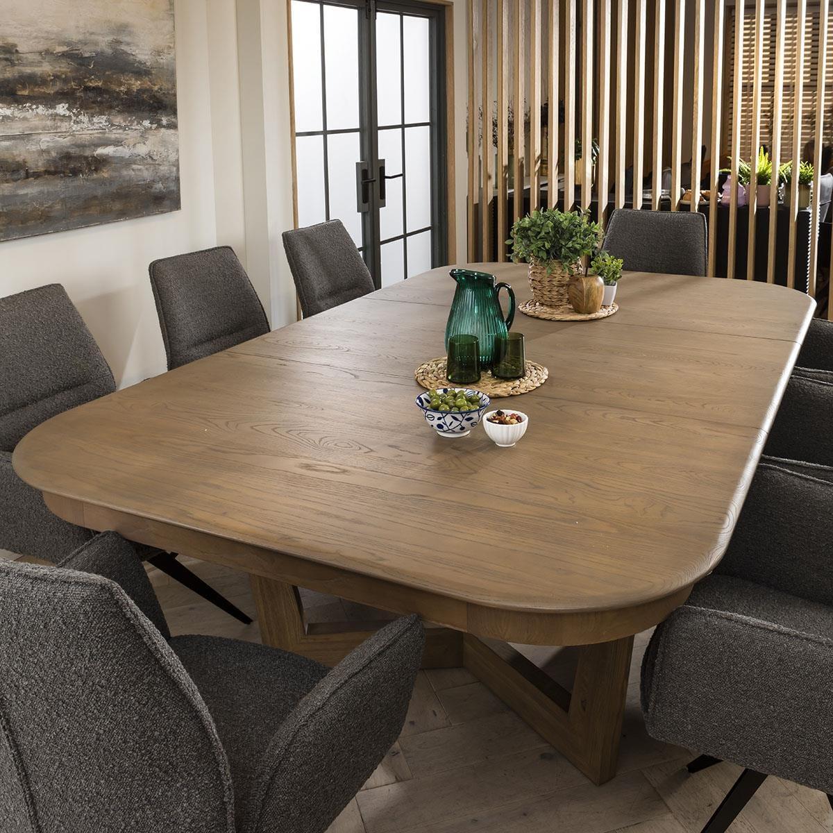 8 Chair Stained Solid Wood Extending Dining Set Grey Boucle 160-230cm – image 2