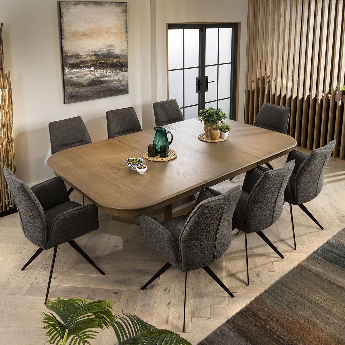 8 Chair Stained Solid Wood Extending Dining Set Grey Boucle 160-230cm – image 3