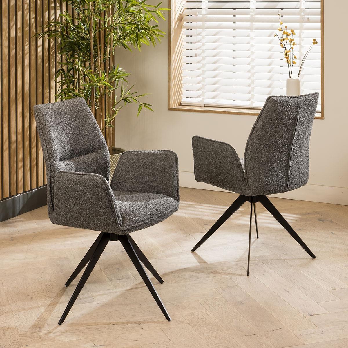 8 Chair Stained Solid Wood Extending Dining Set Grey Boucle 160-230cm – image 4