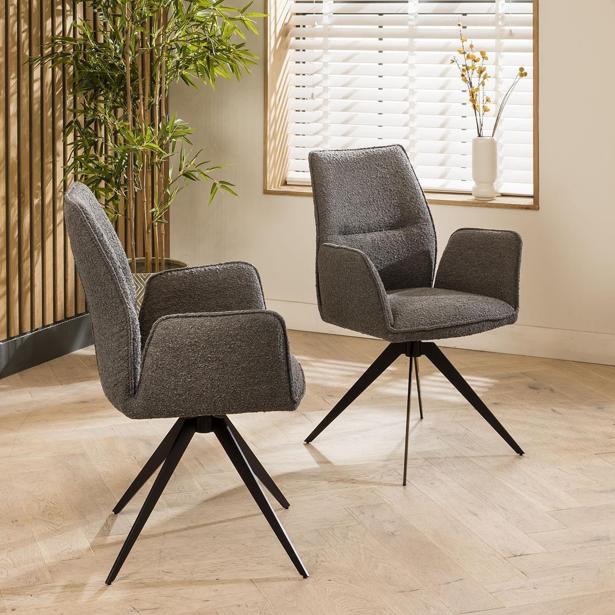8 Chair Stained Solid Wood Extending Dining Set Grey Boucle 160-230cm – image 5