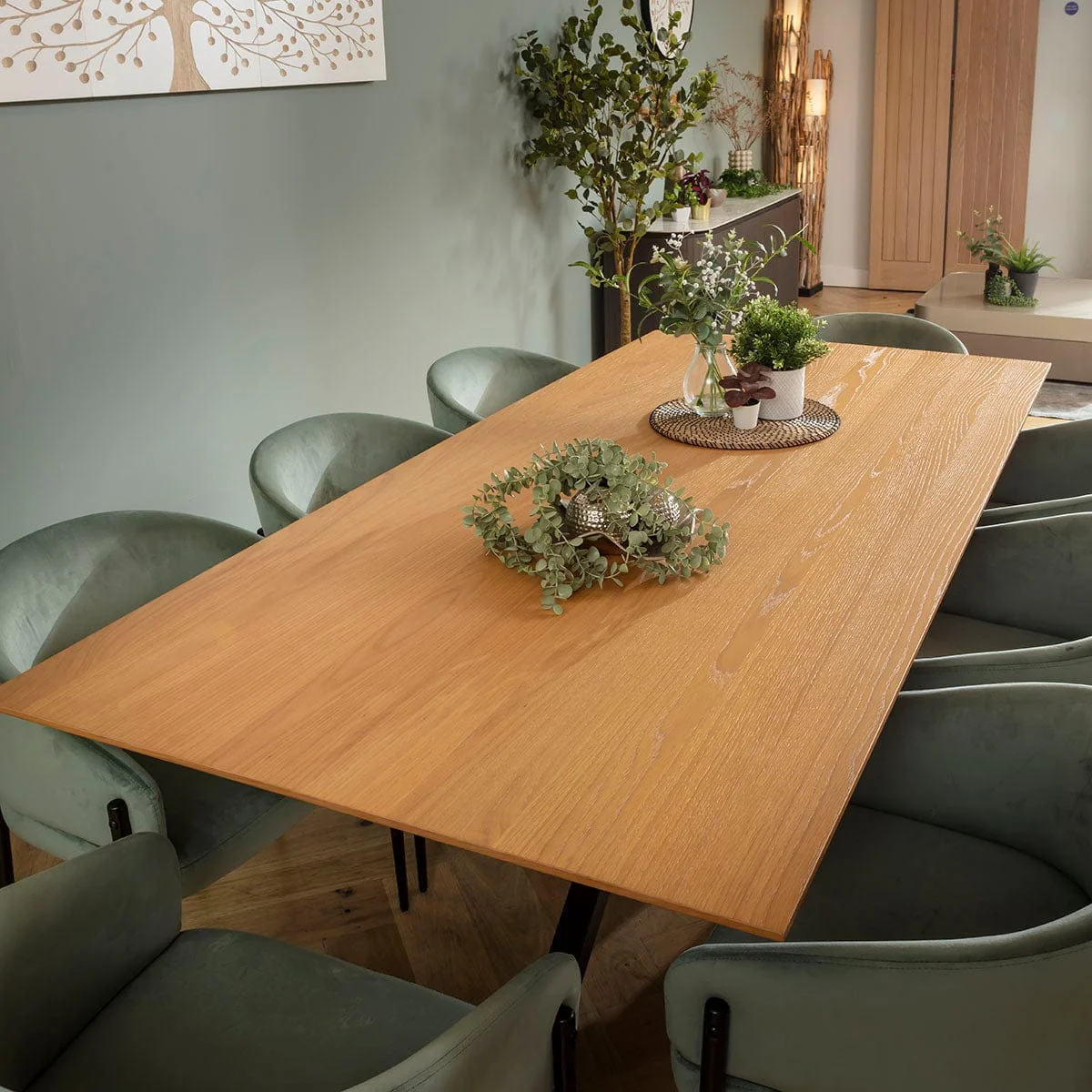 Modern 8 Seater Dining Table and Chairs Set Green Velvet Light Oak – image 5