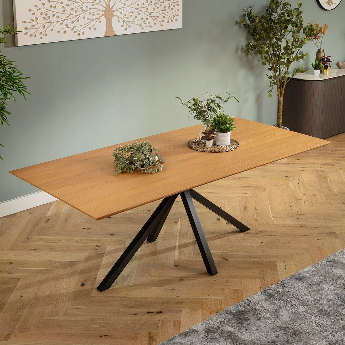 Modern 8 Seater Dining Table and Chairs Set Green Velvet Light Oak – image 8