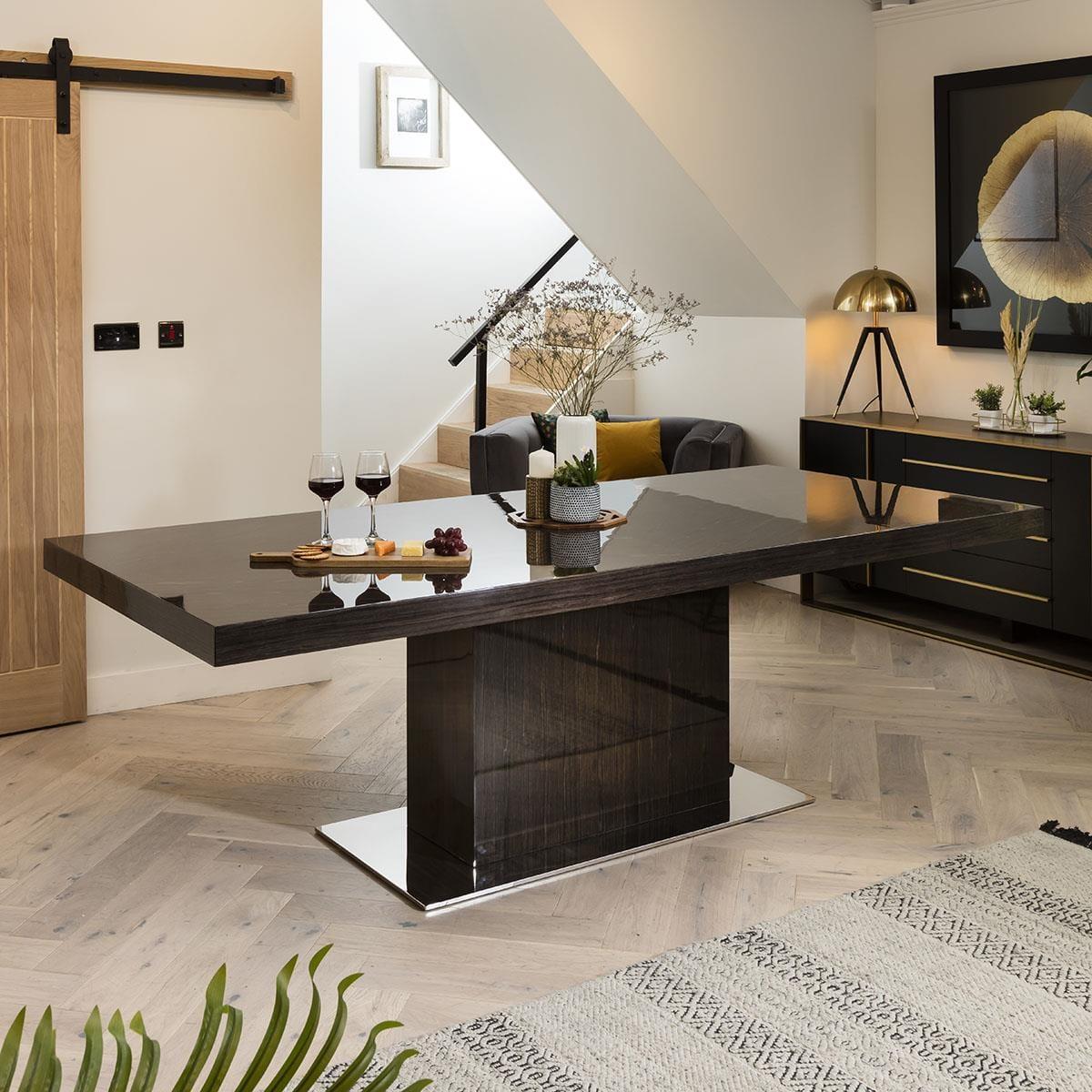 Large 8 Seater Large Gloss Grey Oak Dining Table and Luxury Swivel Chairs – image 5