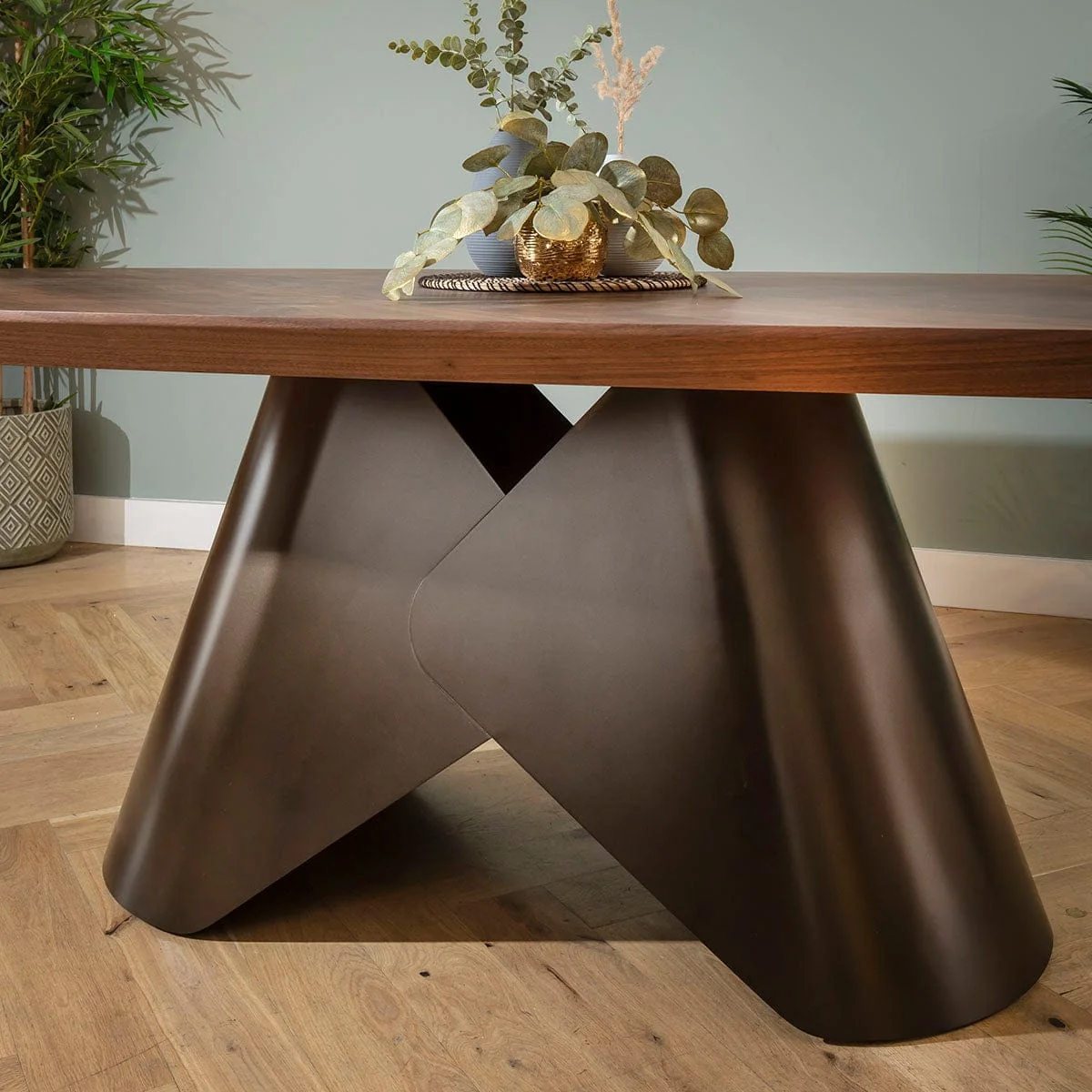 Large Modern 8 Seater Dining Table and Chairs Set Green Walnut Wood – image 5