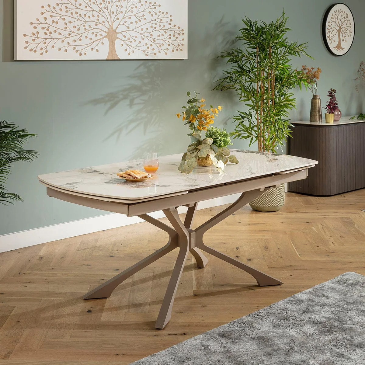 Modern 6 Seater Extendable Dining Table and Chairs Set Beige White Ceramic – image 10