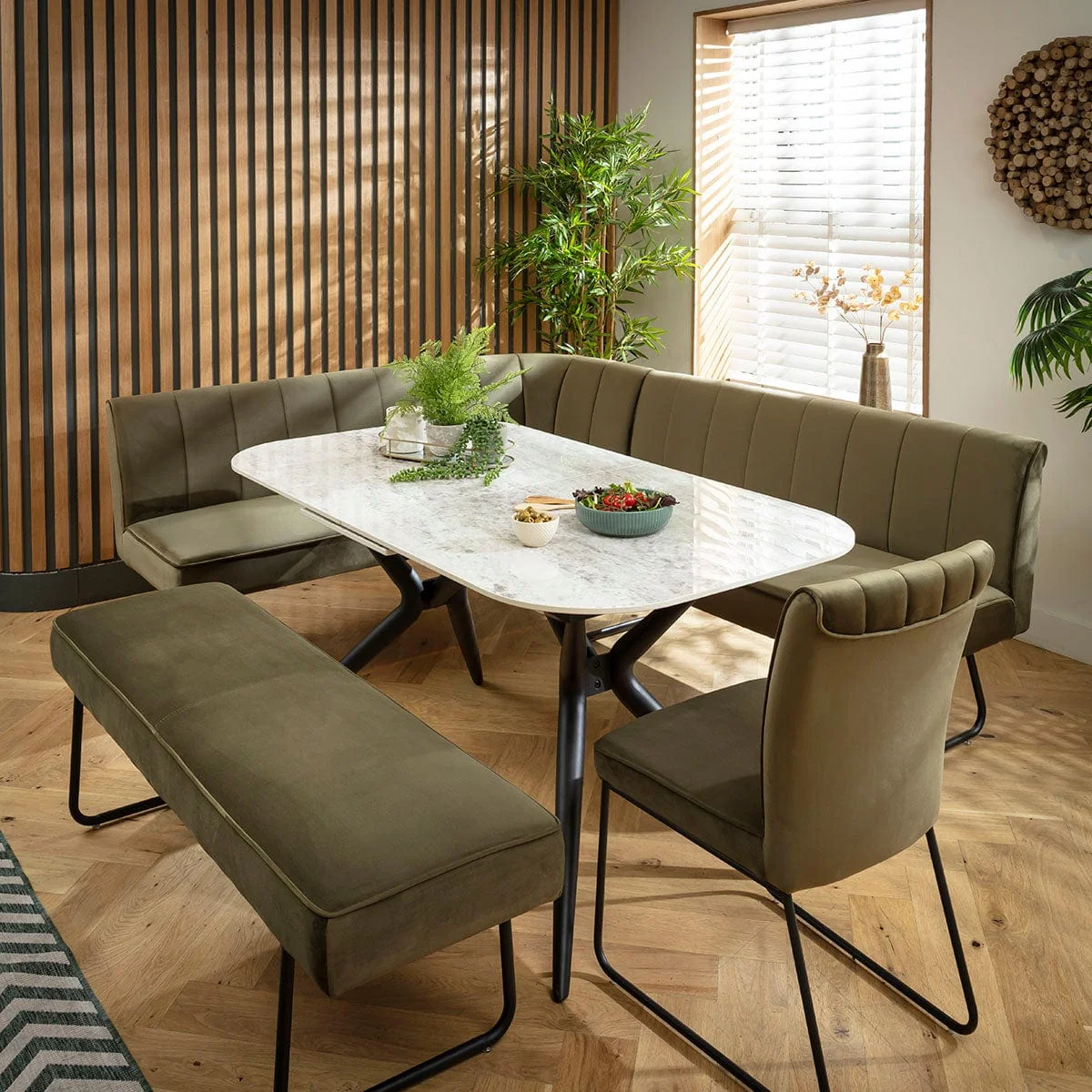 Premium 9 Seater Extendable Corner Bench Dining Set Green & Grey Ceramic LRBB1 – image 2