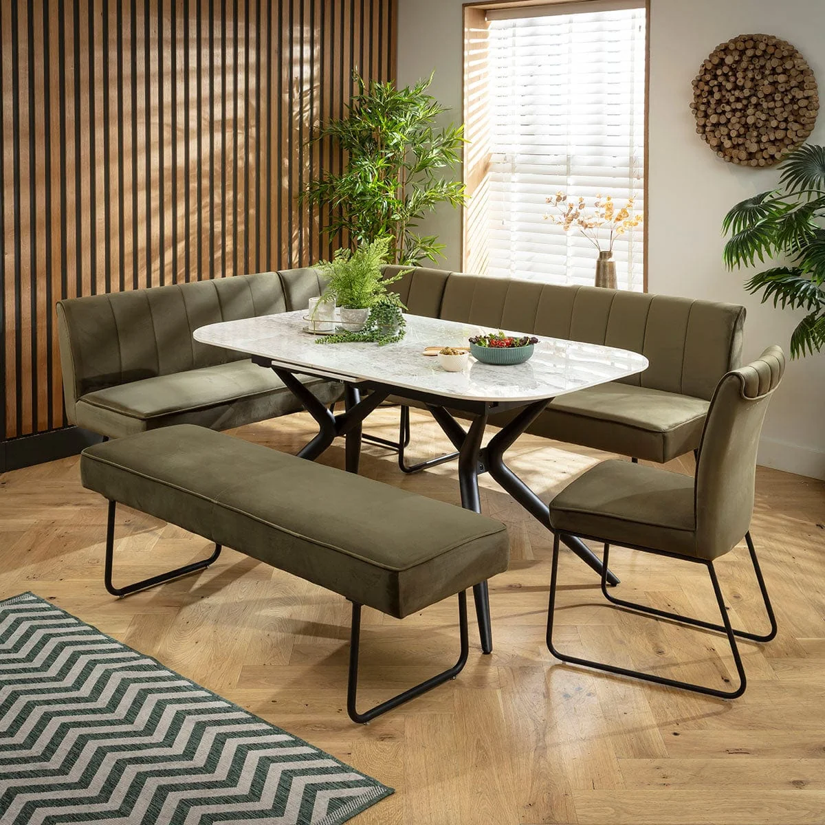 Premium 9 Seater Extendable Corner Bench Dining Set Green & Grey Ceramic LRBB1 – image 7