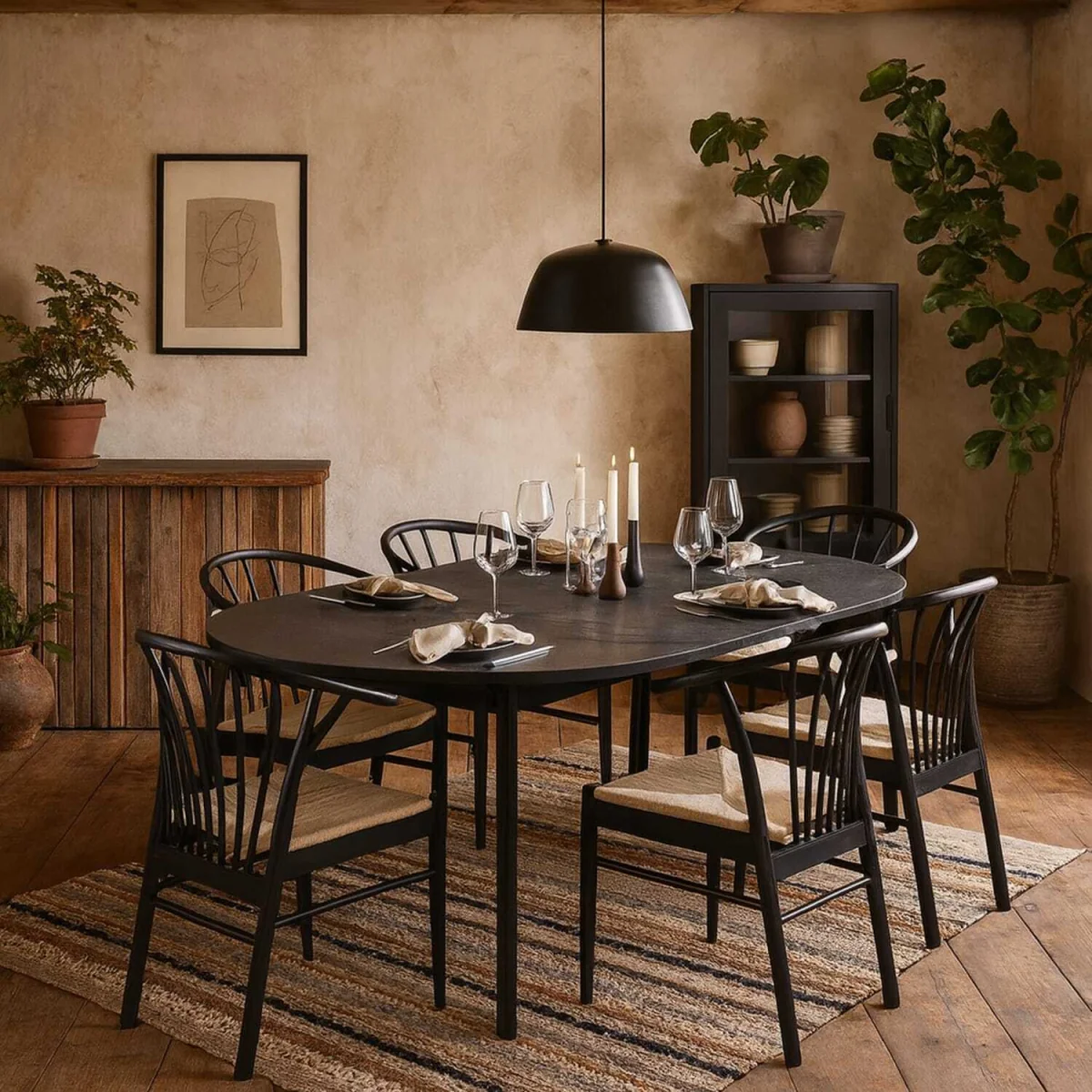 Krakow 7 Piece Extending Round Dining Set - Black – image 1