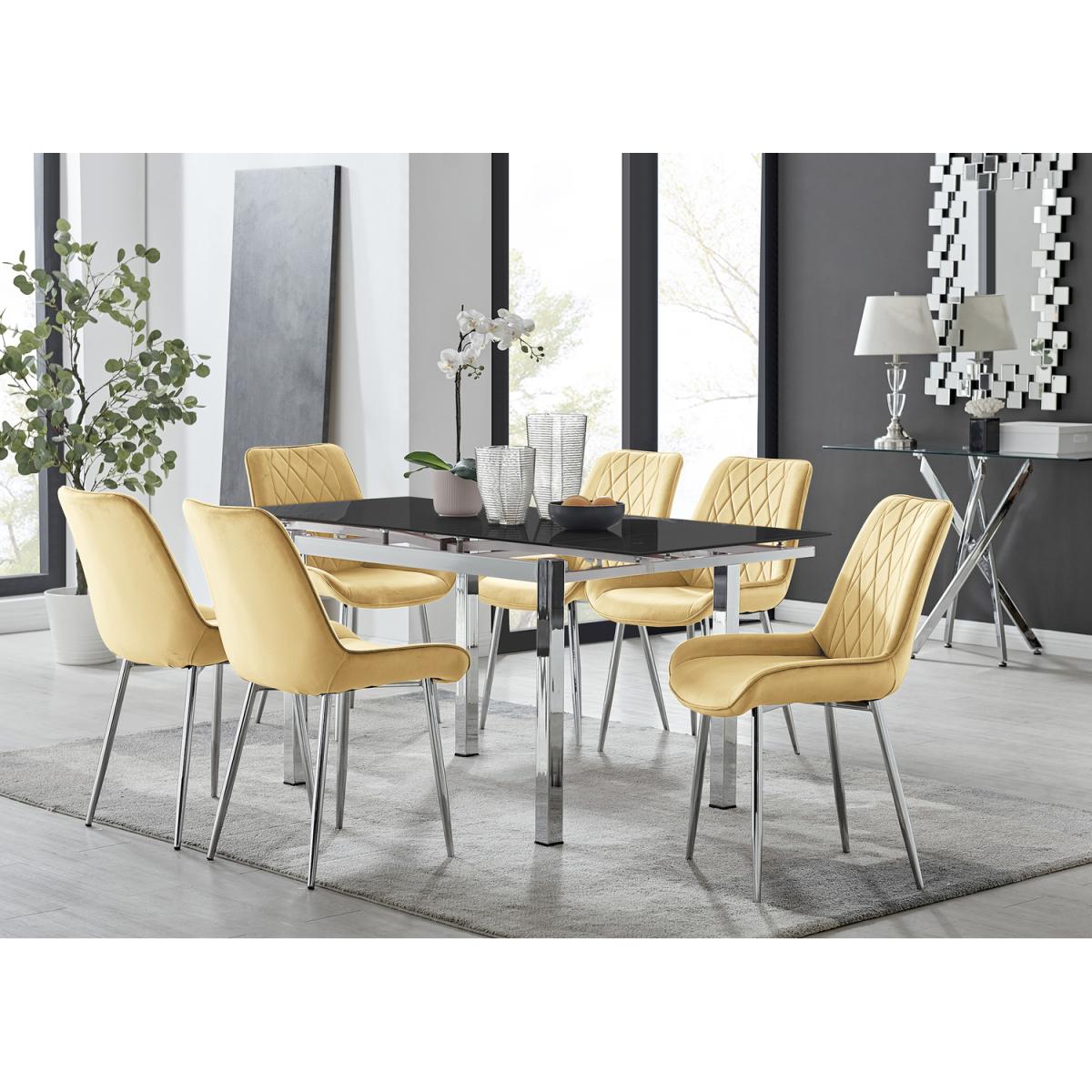 Enna Extending Dining Table With Six Pesaro Silver Leg Chairs - Mustard – image 11