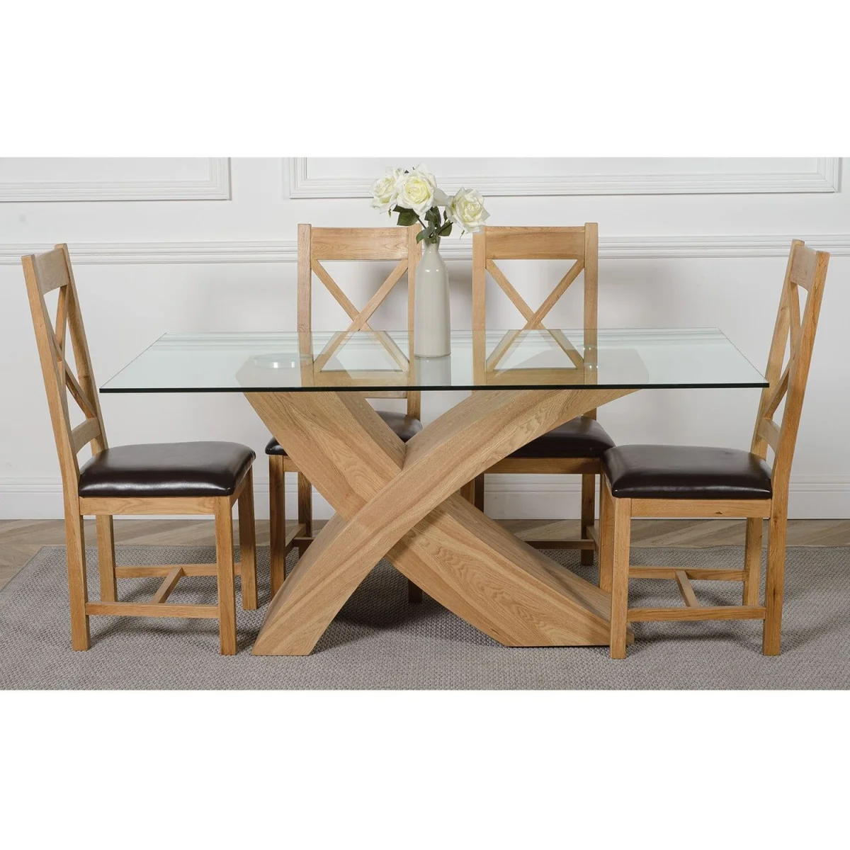 Valencia 160 cm x 90 cm Glass Dining Table and 4 Chairs with Berkeley Brown Leather Chairs - Brown – image 16