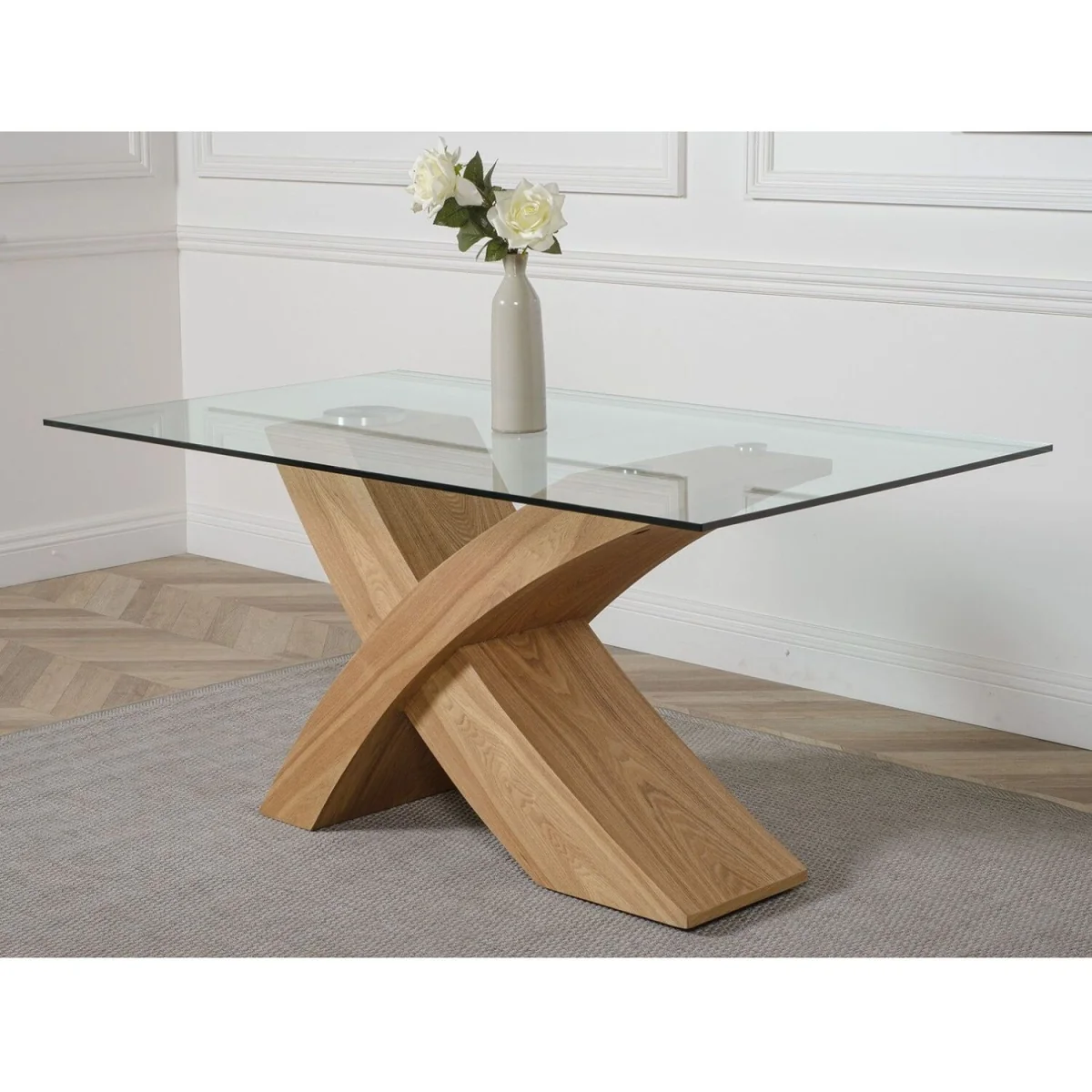 Valencia 160 cm x 90 cm Glass Dining Table and 4 Chairs with Berkeley Brown Leather Chairs - Brown – image 8