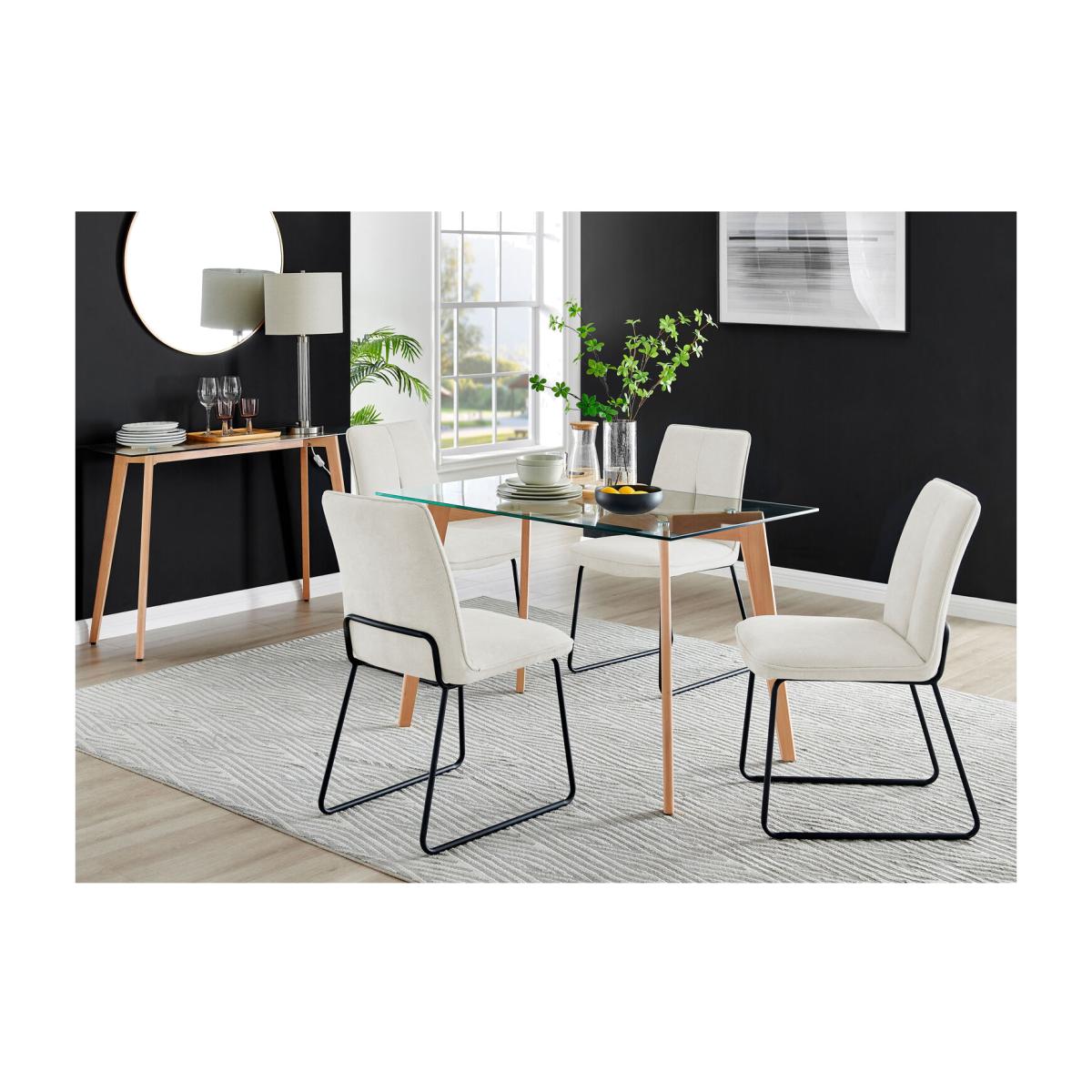 Malmo Glass and Wooden Leg Dining Table and 4 Halle Chairs - Cream – image 1