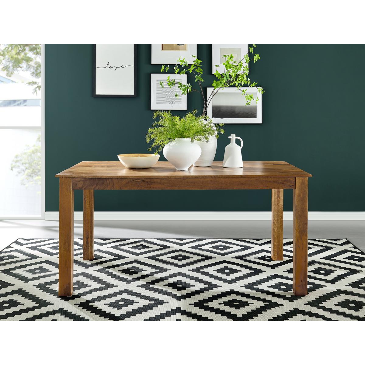 Anders Honey Solid Wood Dining Table  6 Falun Black Leg Chairs - Blue – image 2