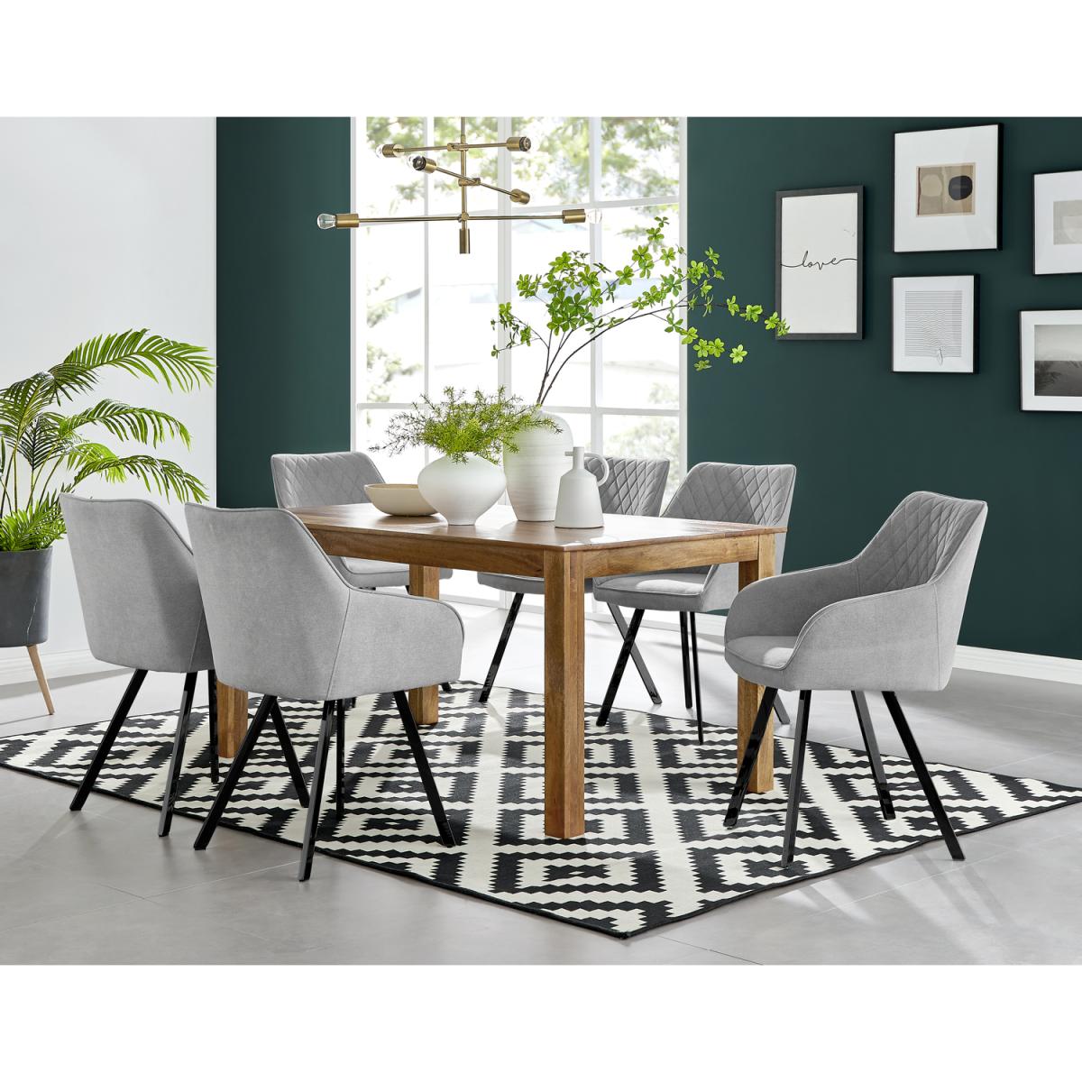 Anders Honey Solid Wood Dining Table  6 Falun Black Leg Chairs - Blue – image 12
