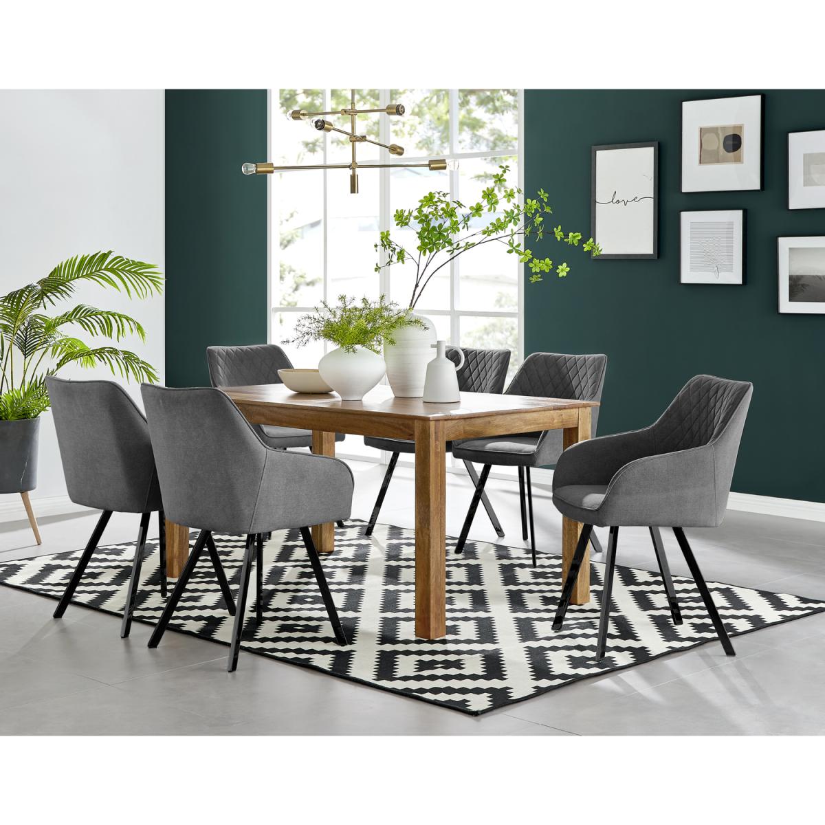 Anders Honey Solid Wood Dining Table  6 Falun Black Leg Chairs - Blue – image 14