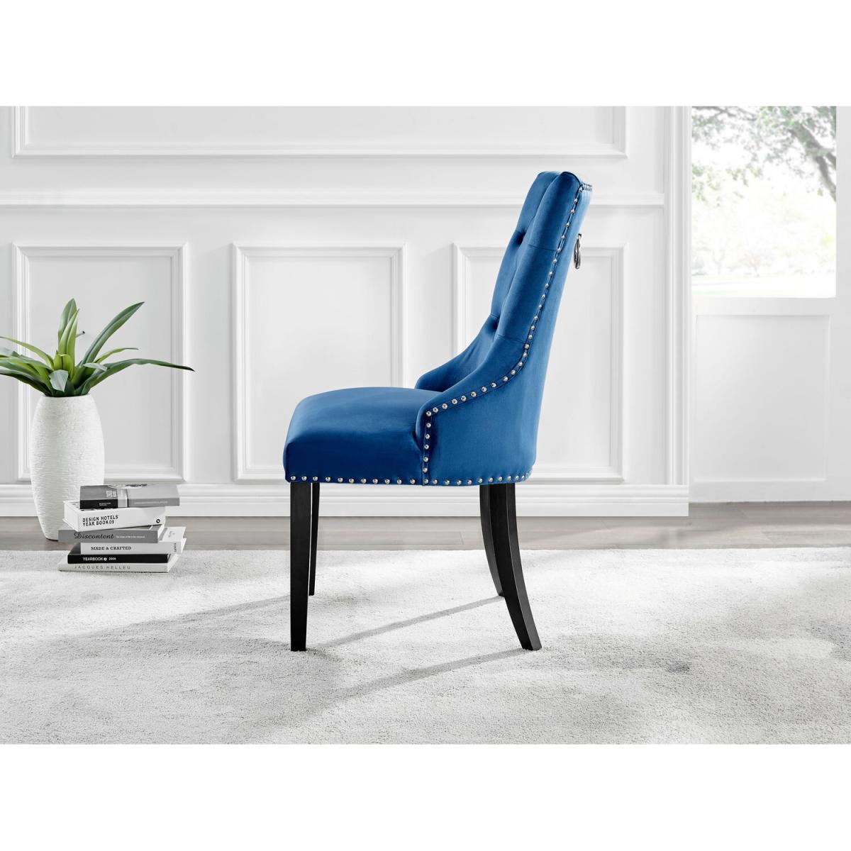 Kylo White High Gloss Dining Table 6 Belgravia Black Leg Chairs - Blue – image 4