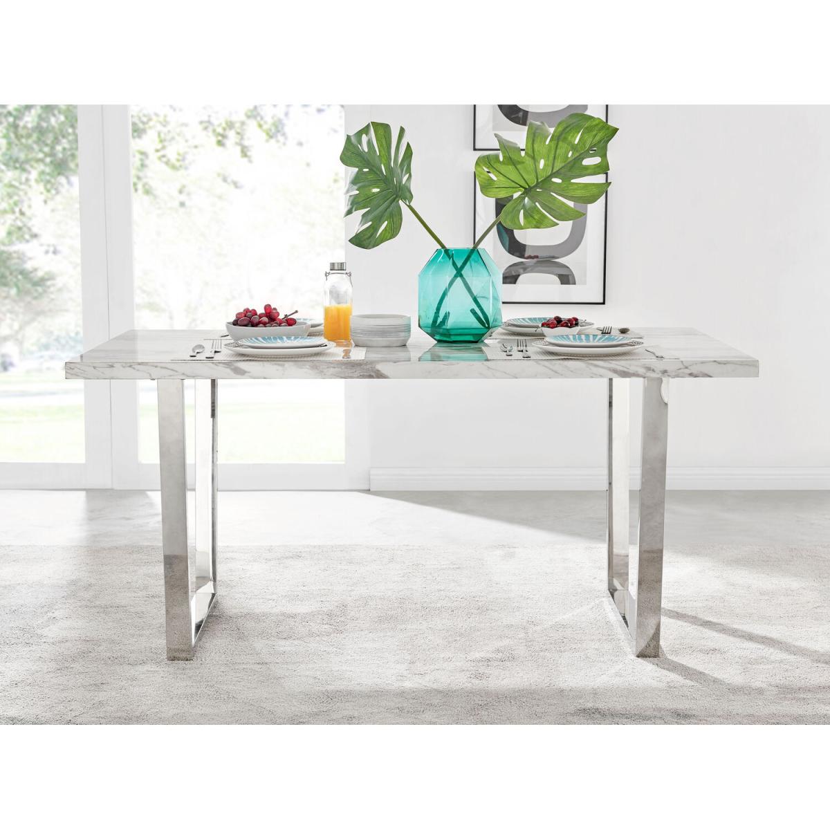 Kylo White Marble Effect Dining Table and 6 Willow Chairs - Mustard – image 2